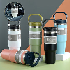 Portable Stainless Steel Travel Sports Water Bottle With Handle Cover & Coffee Tumbler.