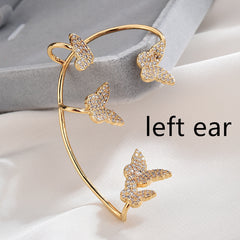 Gold Metal Sparkling Butterfly Ear Clips with Zircon