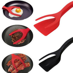 2 In 1 Grip And Flip Tongs Egg Spatula Tongs Clamp Pancake Fried Egg French Toast Omelet Overturned Kitchen Accessory