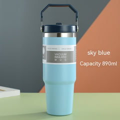 Portable Stainless Steel Travel Sports Water Bottle With Handle Cover & Coffee Tumbler.