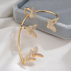 Gold Metal Sparkling Butterfly Ear Clips with Zircon