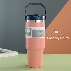 Portable Stainless Steel Travel Sports Water Bottle With Handle Cover & Coffee Tumbler.