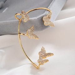 Gold Metal Sparkling Butterfly Ear Clips with Zircon