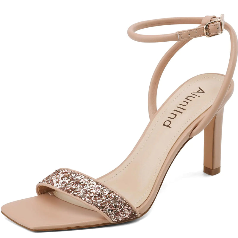 Womens Glitter Strap High Heel Stiletto Ankle Strap Sandal