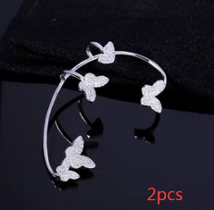 Gold Metal Sparkling Butterfly Ear Clips with Zircon