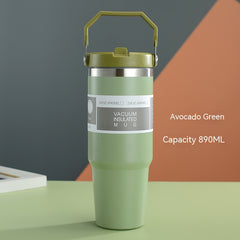 Portable Stainless Steel Travel Sports Water Bottle With Handle Cover & Coffee Tumbler.