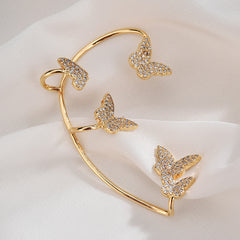 Gold Metal Sparkling Butterfly Ear Clips with Zircon