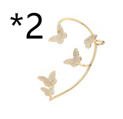 Gold Metal Sparkling Butterfly Ear Clips with Zircon