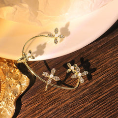 Gold Metal Sparkling Butterfly Ear Clips with Zircon