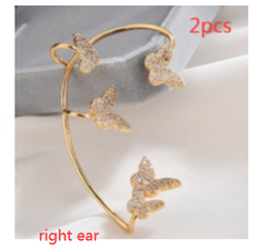 Gold Metal Sparkling Butterfly Ear Clips with Zircon