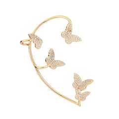 Gold Metal Sparkling Butterfly Ear Clips with Zircon