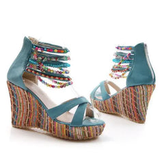 Wedge Bohemian Style Beaded Sandals