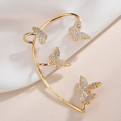 Gold Metal Sparkling Butterfly Ear Clips with Zircon