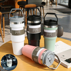 Portable Stainless Steel Travel Sports Water Bottle With Handle Cover & Coffee Tumbler.