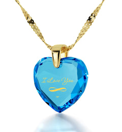 24K Gold Plated I Love You Necklace Heart Pendant & Inscribed Cubic Zirconia