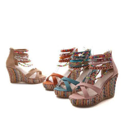 Wedge Bohemian Style Beaded Sandals