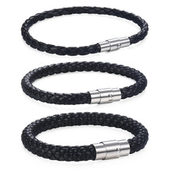 Classic Men's Leather Braided Retro Bracelet With Stainless Steel Magnet Clasp