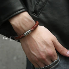 Classic Men's Leather Braided Retro Bracelet With Stainless Steel Magnet Clasp