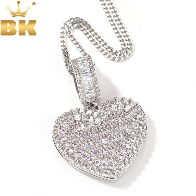 THE BLING KING Large Size Heart Shape Photo Locket Pendant