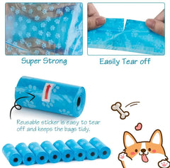 Pet Poop Disposable Waste Bags with Leash Clip and Bone Bag Dispenser