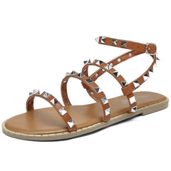 Women's Flat Studded Gladiator Sandal with Ankle Strap