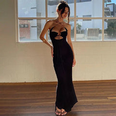 Long Backless Halter Dress