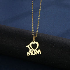 I Love Mom Love Heart Pendant Necklace & Earrings Set