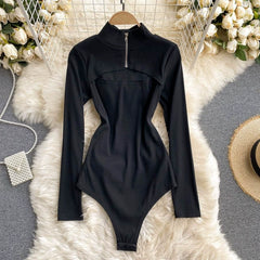 Women's Extra Large Mockneck Zipper Waist-Control Long Sleeve One-piece Jumpsuit