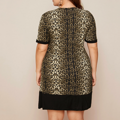 European and American-Style Loose-Fit Casual Leopard Print Short-Sleeve Dress for Plump Girls