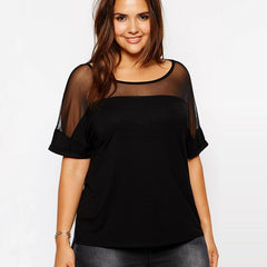 Plus Size Ladies Loose Mesh Casual Short Sleeve T-shirt