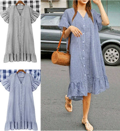 Casual Fashion Dress Plaid With Short Sleeves