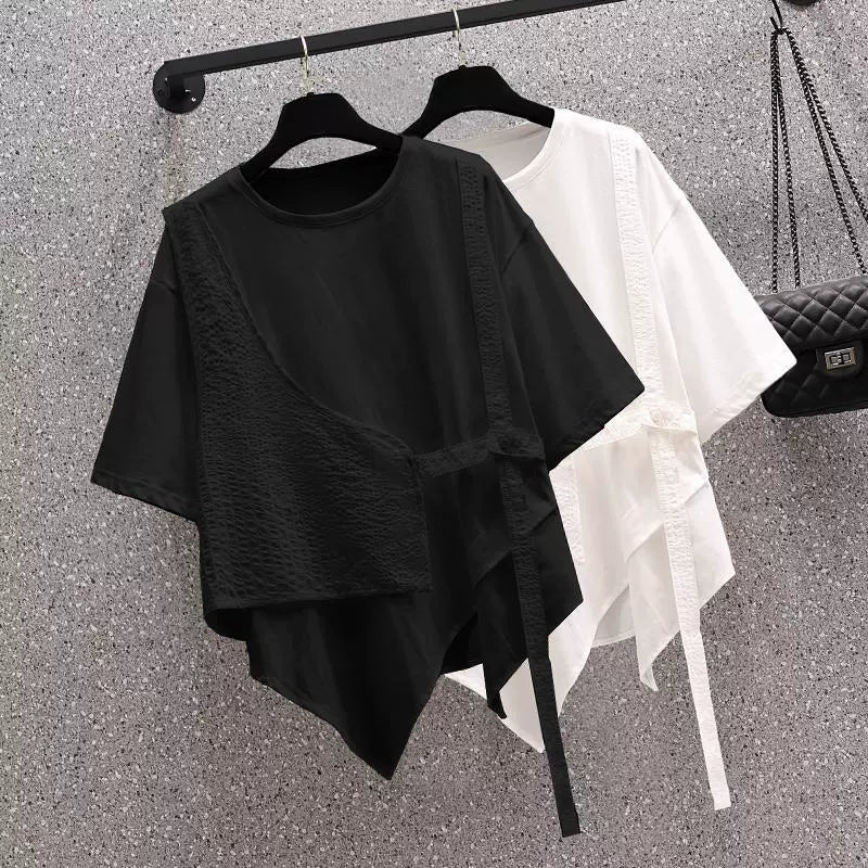 Plus Size Women's Asymmetrical Short-Sleeved T-shirt