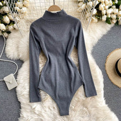 Women's Extra Large Mockneck Zipper Waist-Control Long Sleeve One-piece Jumpsuit