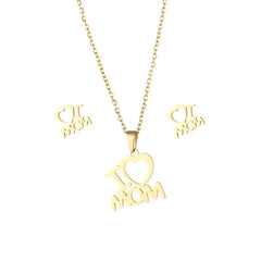 I Love Mom Love Heart Pendant Necklace & Earrings Set