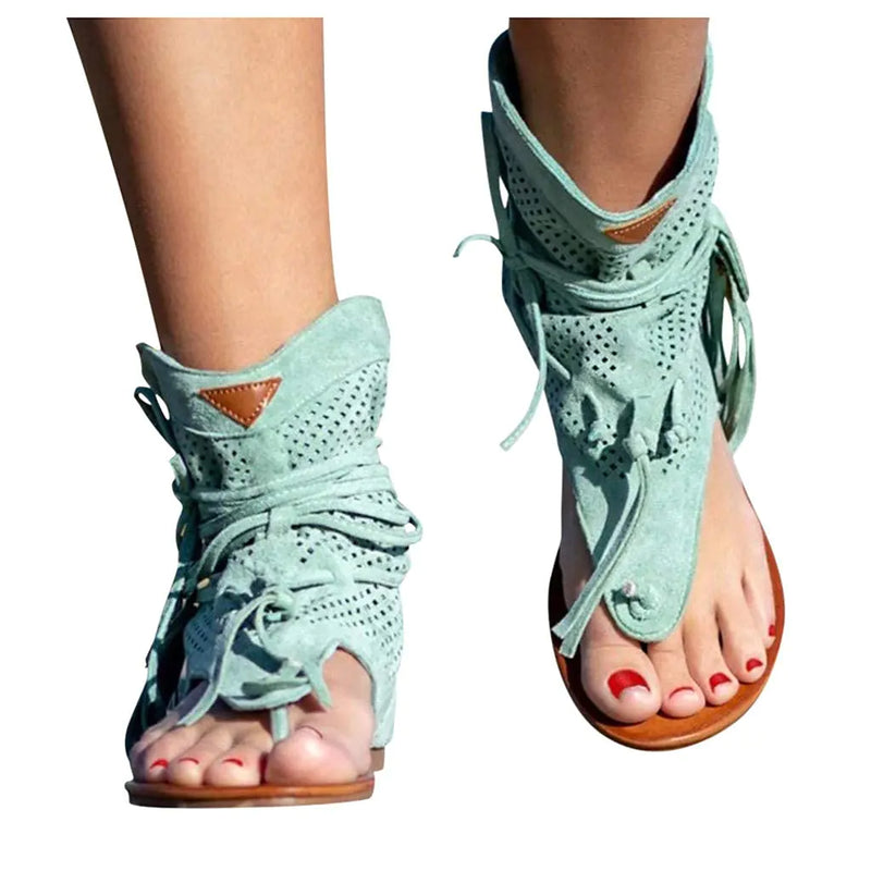 Casual Tassel Sandals for Women Retro Bohemian Gladiator Fringe Sandals Flat Clip-Toe Flip-Flops Beach Sandals Shoes T-Strap Roman Open-Toe Sandals