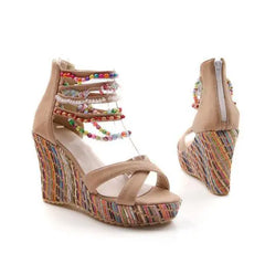 Wedge Bohemian Style Beaded Sandals