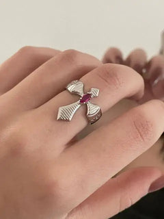 Cross Red Stone Ring