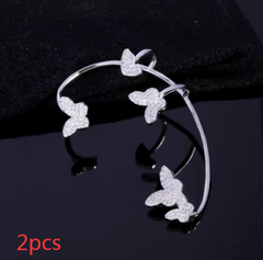 Gold Metal Sparkling Butterfly Ear Clips with Zircon