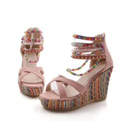 Wedge Bohemian Style Beaded Sandals