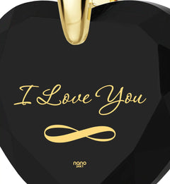 24K Gold Plated I Love You Necklace Heart Pendant & Inscribed Cubic Zirconia