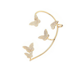 Gold Metal Sparkling Butterfly Ear Clips with Zircon