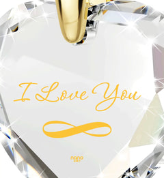 24K Gold Plated I Love You Necklace Heart Pendant & Inscribed Cubic Zirconia