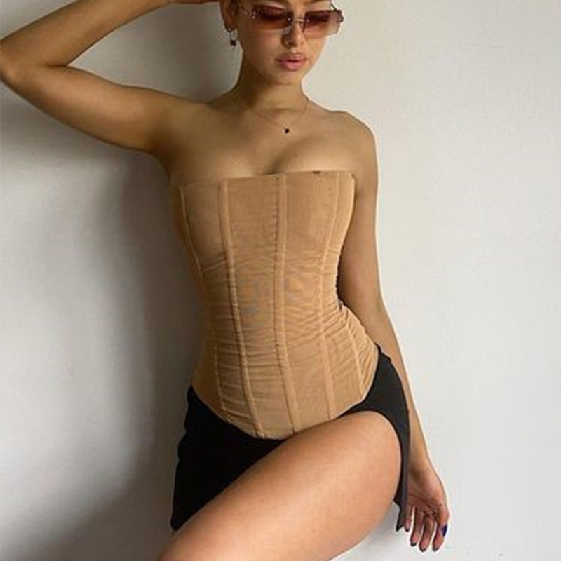 New Mesh Skinny Tube Top Crop Corset.