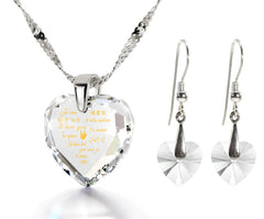 24K Gold I Love You Necklace & Crystal Earrings Heart Set