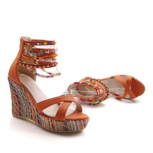 Wedge Bohemian Style Beaded Sandals