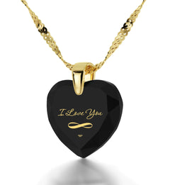 24K Gold Plated I Love You Necklace Heart Pendant & Inscribed Cubic Zirconia