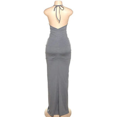 Plunge Halter Backless Dress